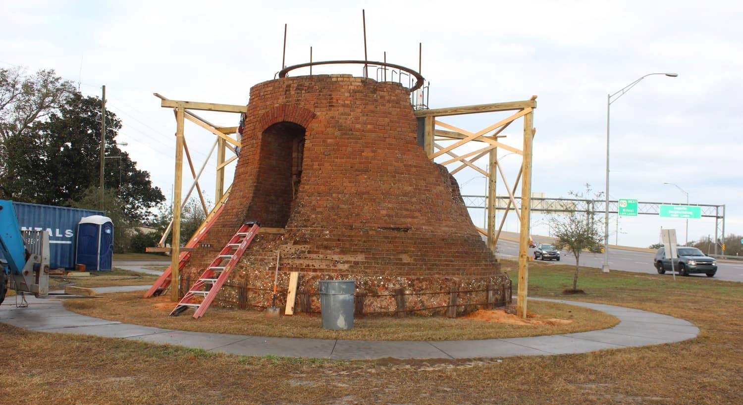 The base of the lighthouse in it's new location in Pascagoula