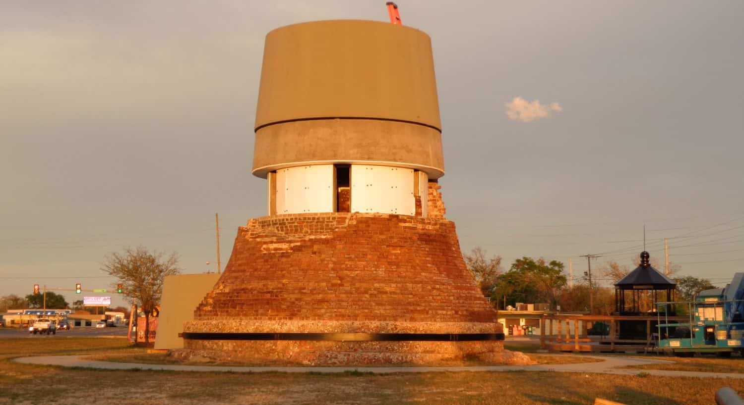 The lighthouse during construction as they rebuilt on top of the original base