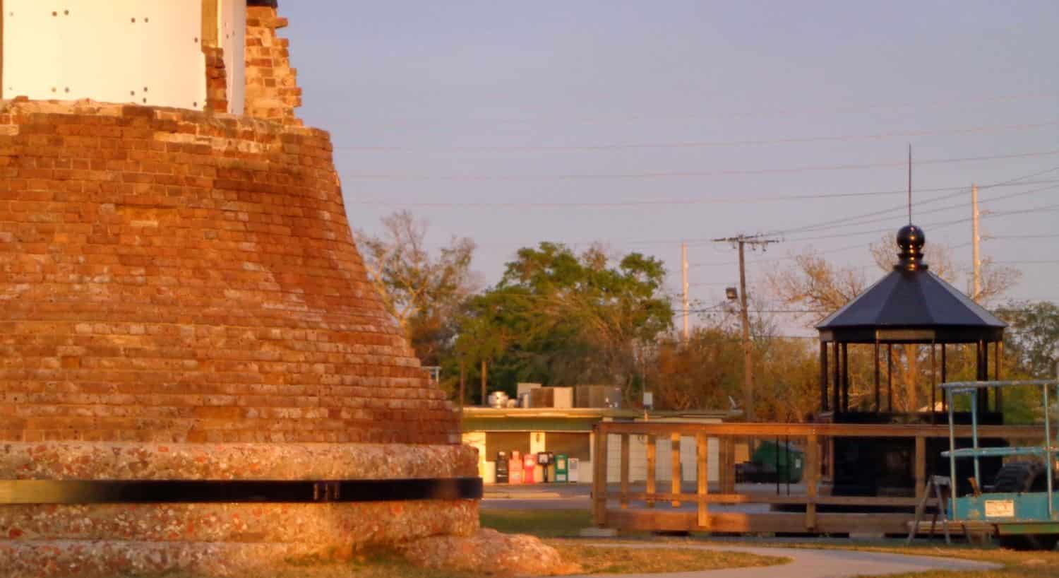 During construction of rebuilding the lighthouse with layers of brick being added