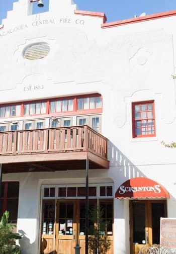 Exterior view of Scranton's Restaurant in historic 1920's building that formerly housed the Pascagoula Fire Company